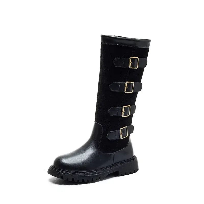 2024 Children High Boots for Girls Autumn Winter New Fashion and Comfortable British Style Casual Versatile Trendy Leather Shoes