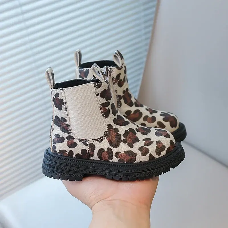 Boys Boots Leopard Prints Classic Little Kids Ankle Boots Side Zipper Fashion Classic Unisex Girls Rubber Boots Breathable Warm