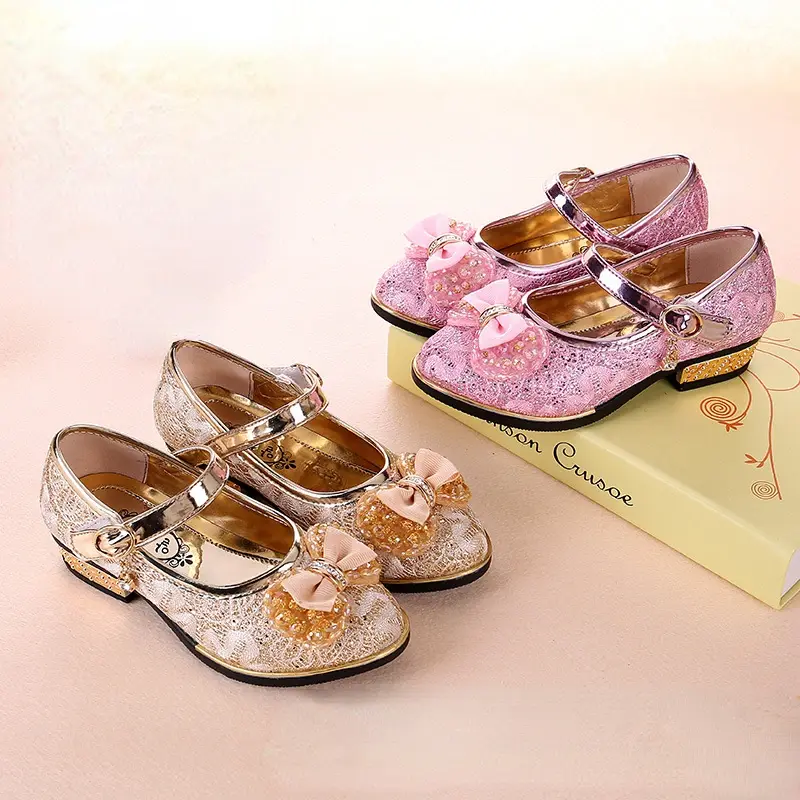Children Princess Shoes Sweet Bowknot Girls Leather Shoes for Party Wedding Causal Versatile Kids High Heels Dance Single Shoes