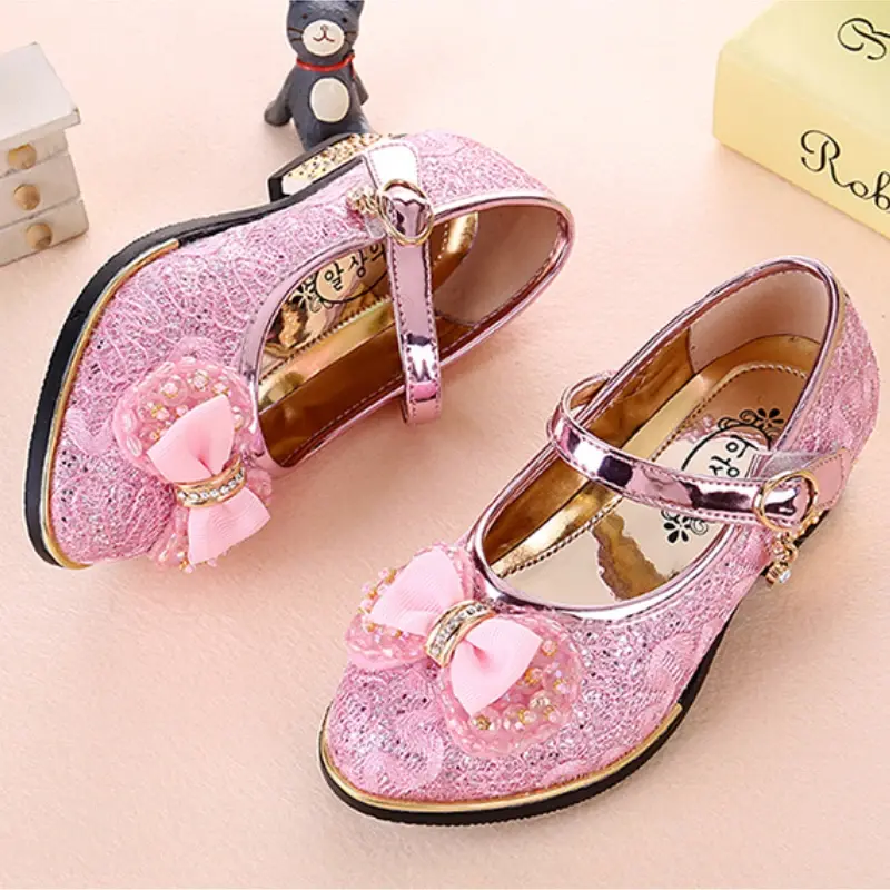 Children Princess Shoes Sweet Bowknot Girls Leather Shoes for Party Wedding Causal Versatile Kids High Heels Dance Single Shoes