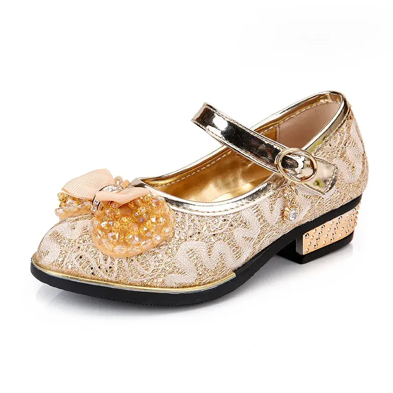 Children Princess Shoes Sweet Bowknot Girls Leather Shoes for Party Wedding Causal Versatile Kids High Heels Dance Single Shoes