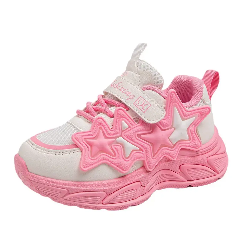 Girls Sports Shoes Fashion Classic Kids Casual Sneakers Children Running Shoes Air Mesh with Stars Breathable 2024 Spring Summer
