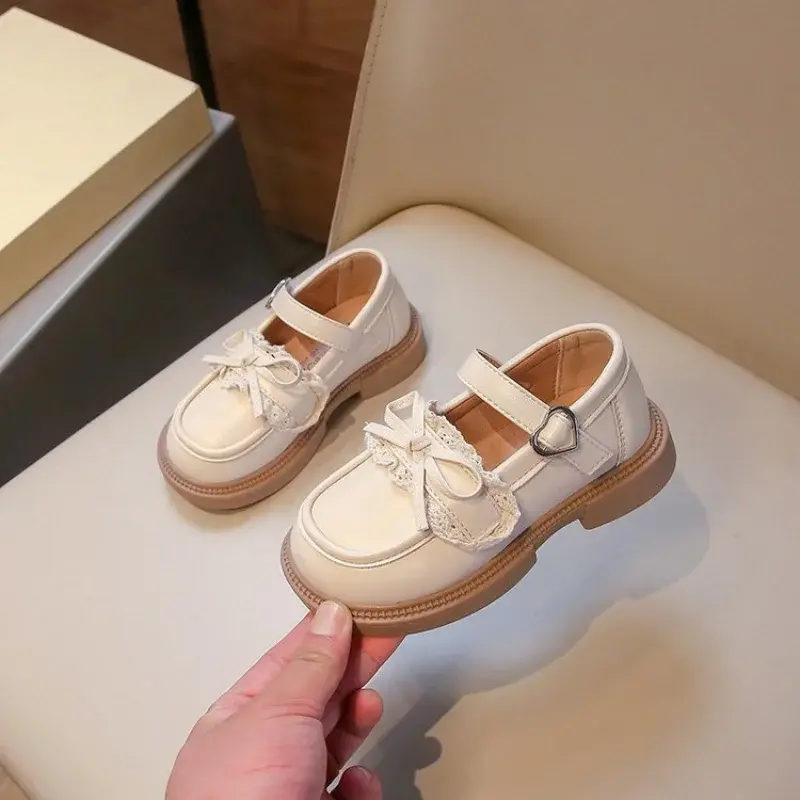 Spring Autumn Girls Lolita Shoes Fashion Versatile Kids Leather Shoe Sweet Lace Black Causal Children Princess Shoes Non-slip