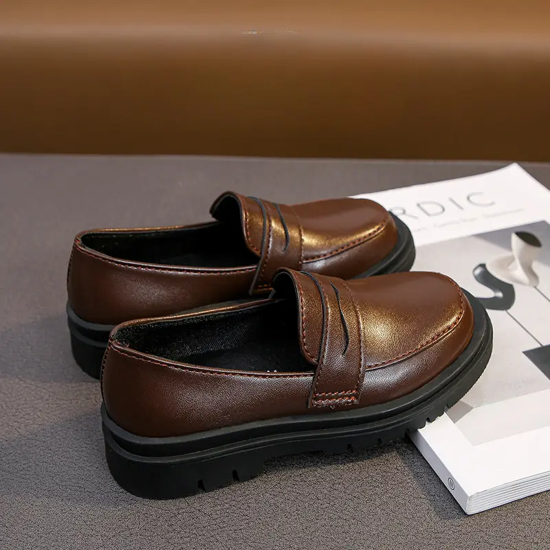 Kids Leather Shoe Fashion Black Shoes for Girls Boys School Formal Versatile Children's Loafers Non-slip Causal Toddlers Flats