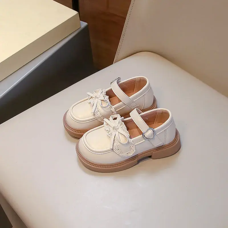 Spring Autumn Girls Lolita Shoes Fashion Versatile Kids Leather Shoe Sweet Lace Black Causal Children Princess Shoes Non-slip