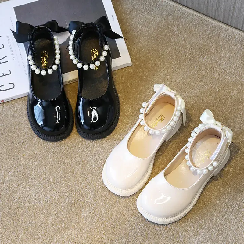 Girls Princess Leather Shoes Glossy Chic Bowknot Children School Dress Flat for Dance Fashion Lolita Kids Causal Mary Jane Shoes
