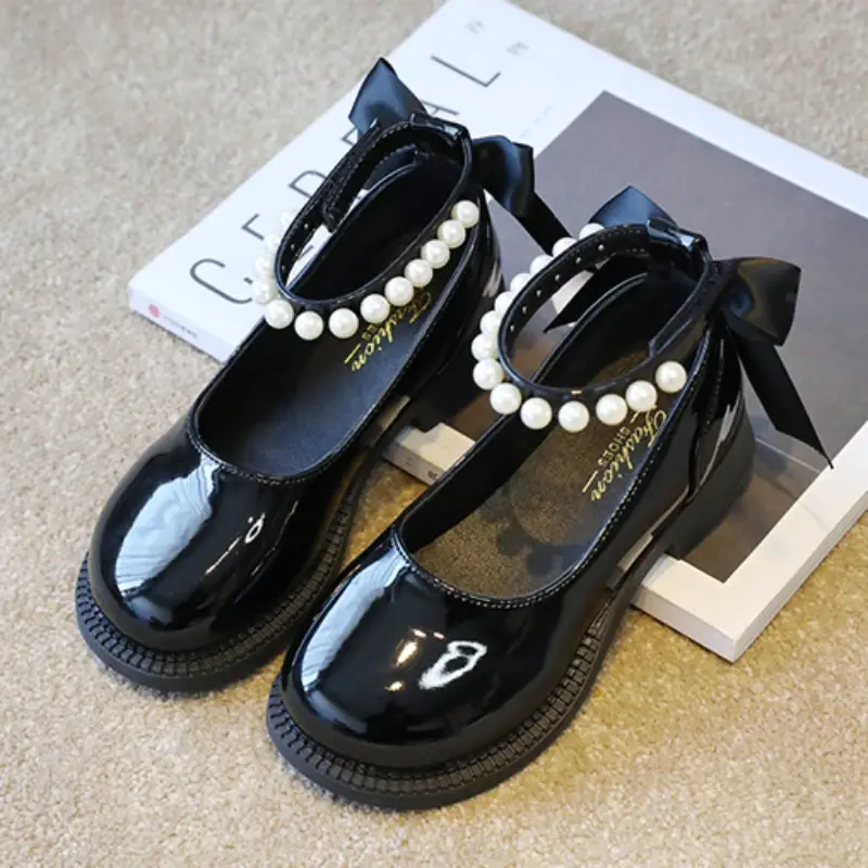Girls Princess Leather Shoes Glossy Chic Bowknot Children School Dress Flat for Dance Fashion Lolita Kids Causal Mary Jane Shoes