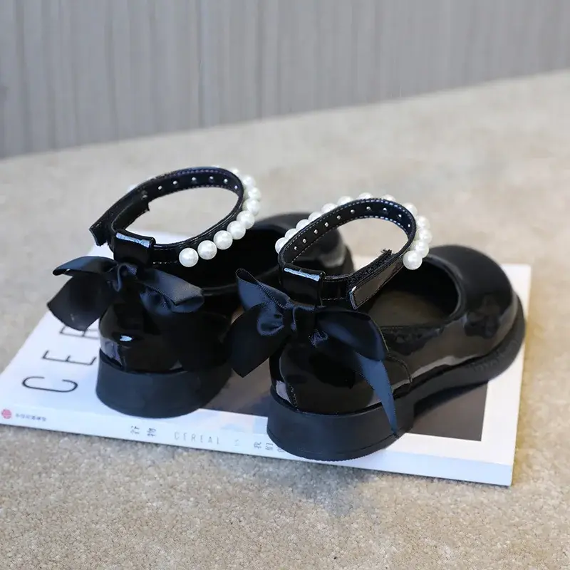 Girls Princess Leather Shoes Glossy Chic Bowknot Children School Dress Flat for Dance Fashion Lolita Kids Causal Mary Jane Shoes