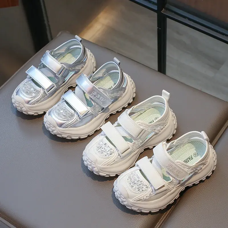 Summer Children Sports Sandals Fashion Girls Causal Princess Sandals 2024 New Cut-outs Chunky Kids School Solid Color Sandals