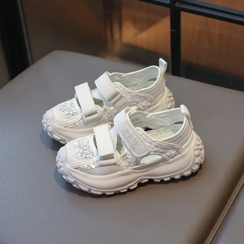 Summer Children Sports Sandals Fashion Girls Causal Princess Sandals 2024 New Cut-outs Chunky Kids School Solid Color Sandals