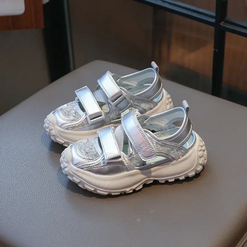 Summer Children Sports Sandals Fashion Girls Causal Princess Sandals 2024 New Cut-outs Chunky Kids School Solid Color Sandals