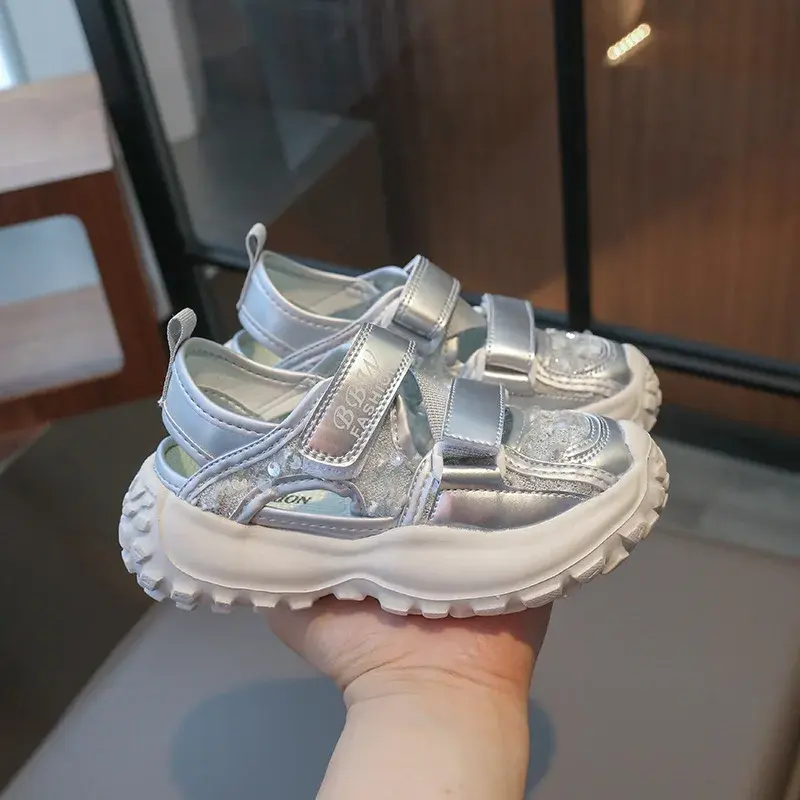 Summer Children Sports Sandals Fashion Girls Causal Princess Sandals 2024 New Cut-outs Chunky Kids School Solid Color Sandals