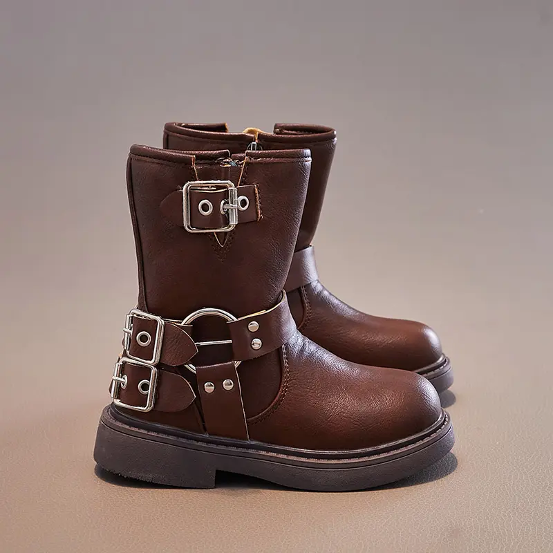 Spring Autumn Boys and Girls Children Chelsea Boots Buckle Classic Buckle Britain Style Retro Kids Short Boots Non-slip 2023 PU
