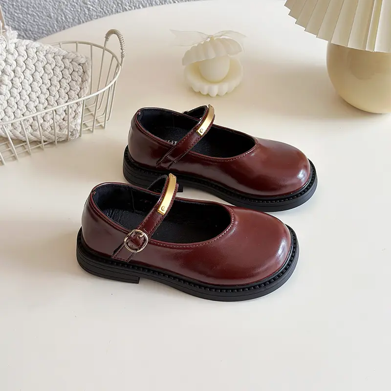 New Spring Autumn Children Shoes Fashion Wine Red Versatile Girls Causal Leather Shoes Round-toe Kids Princess Mary Jane Shoes
