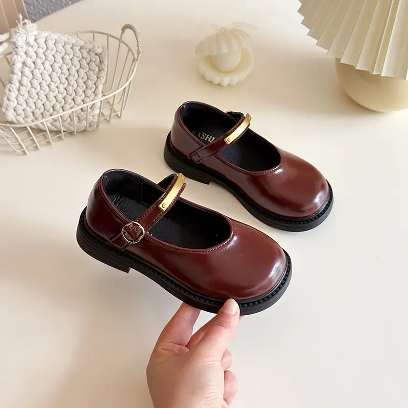 New Spring Autumn Children Shoes Fashion Wine Red Versatile Girls Causal Leather Shoes Round-toe Kids Princess Mary Jane Shoes