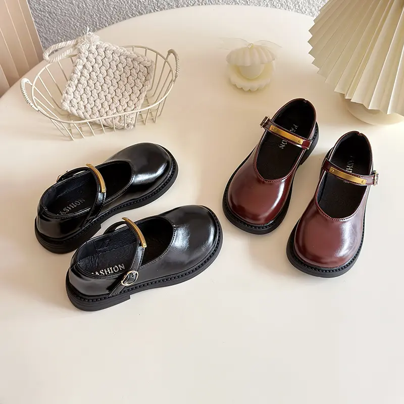 New Spring Autumn Children Shoes Fashion Wine Red Versatile Girls Causal Leather Shoes Round-toe Kids Princess Mary Jane Shoes