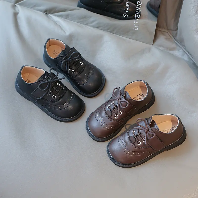 Boy Leather Shoe Simple Solid Color Children's Flats Black Brown School Versatile Kids Causal Formal Uniform Performance Shoes