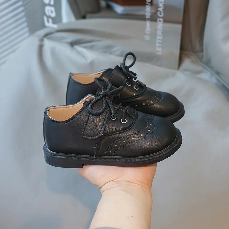 Boy Leather Shoe Simple Solid Color Children's Flats Black Brown School Versatile Kids Causal Formal Uniform Performance Shoes