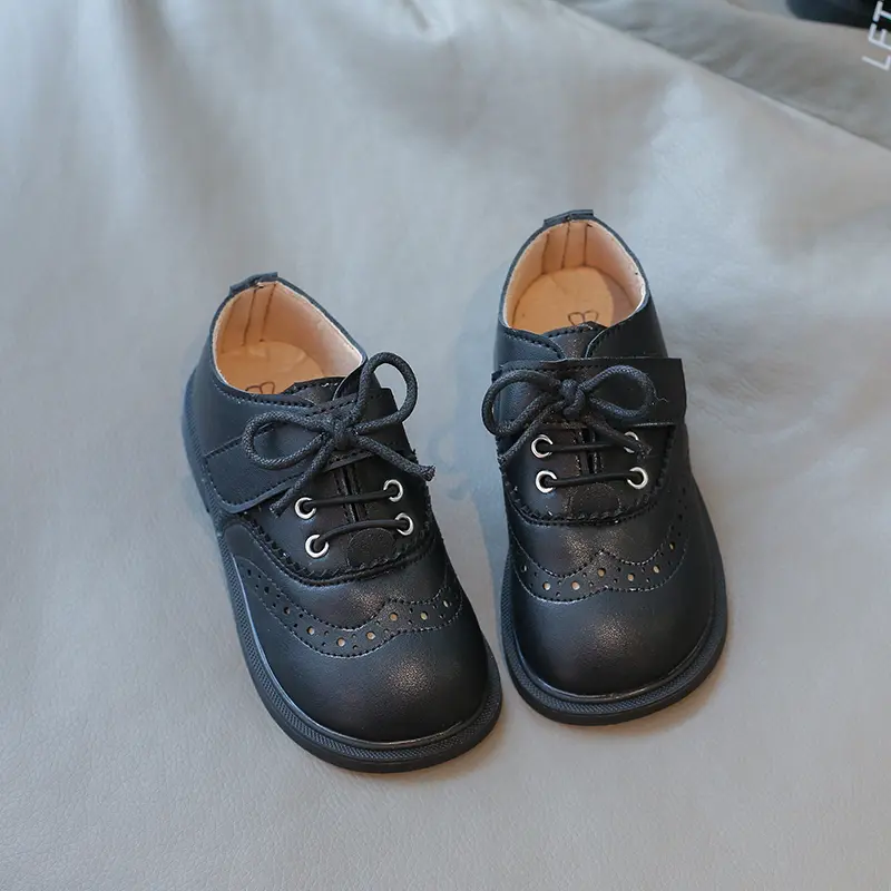 Boy Leather Shoe Simple Solid Color Children's Flats Black Brown School Versatile Kids Causal Formal Uniform Performance Shoes