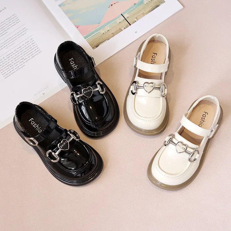 Kids Leather Shoe Spring Autumn Black School Girl Shoes Thick Bottom Fashion Glossy Children Princess Mary Jane Shoes for Party