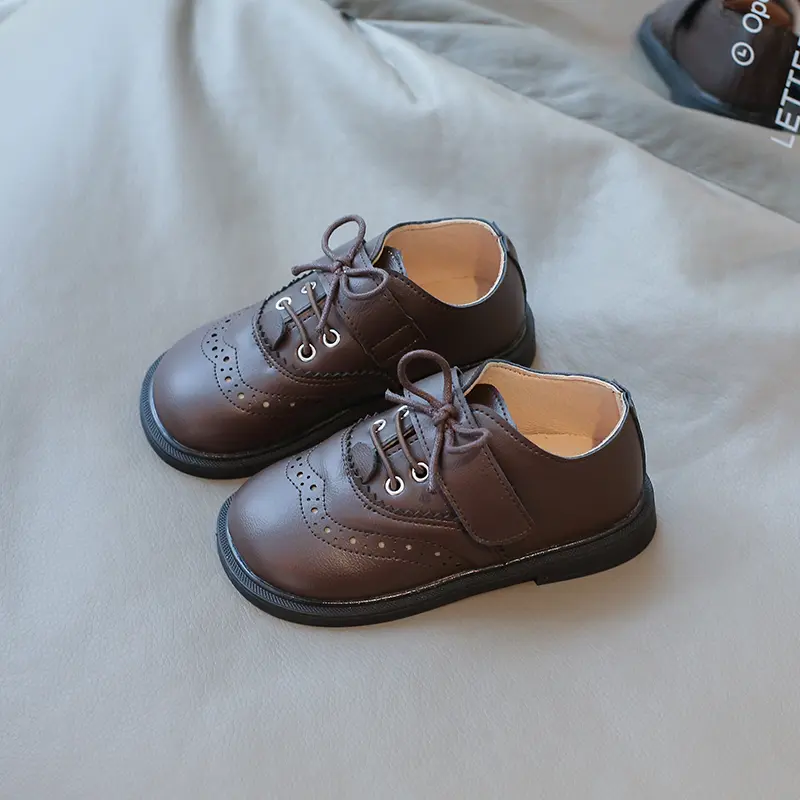 Boy Leather Shoe Simple Solid Color Children's Flats Black Brown School Versatile Kids Causal Formal Uniform Performance Shoes