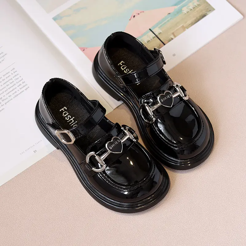 Kids Leather Shoe Spring Autumn Black School Girl Shoes Thick Bottom Fashion Glossy Children Princess Mary Jane Shoes for Party