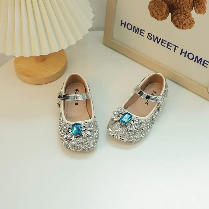 Little Girl Leather Shoes Spring Autumn Luxury Rhinestone Children's Flats Fashion Sequins Kids Causal Princess Ballet Shoes