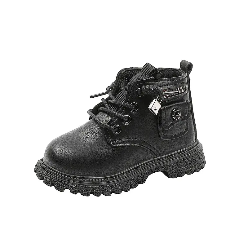 Kids Boots for Boys Spring Autumn Children's Causal Ankle Boots Fashion Black Versatile Girls School Leather Boots Side Zipper