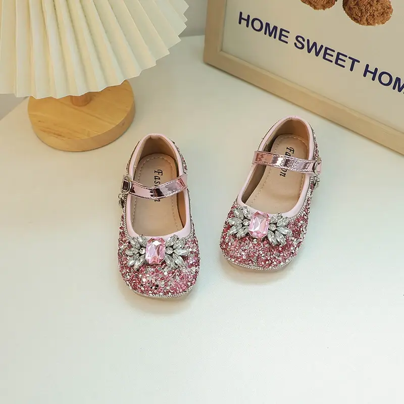 Little Girl Leather Shoes Spring Autumn Luxury Rhinestone Children's Flats Fashion Sequins Kids Causal Princess Ballet Shoes