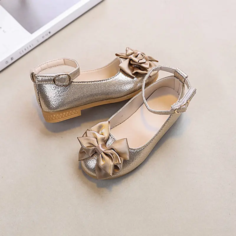 Girls Princess Leather Shoes New Spring Autumn Children's Flats with Bow Ankle-strap Kids Causal Party Wedding Shoes Non-slip