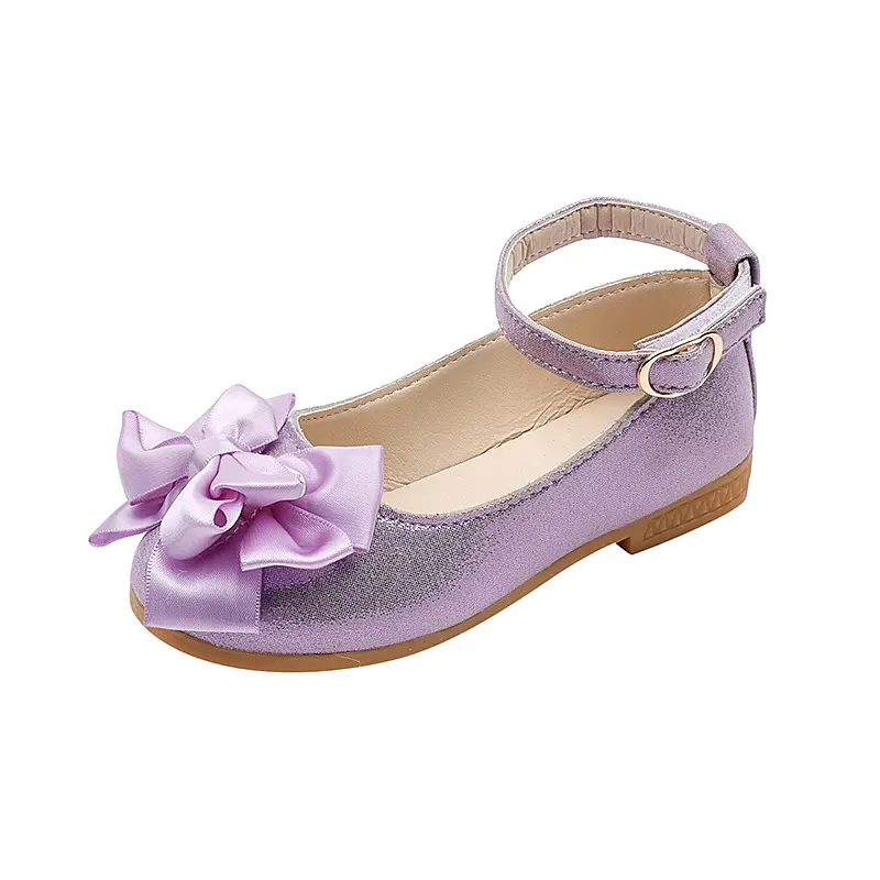 Girls Princess Leather Shoes New Spring Autumn Children's Flats with Bow Ankle-strap Kids Causal Party Wedding Shoes Non-slip