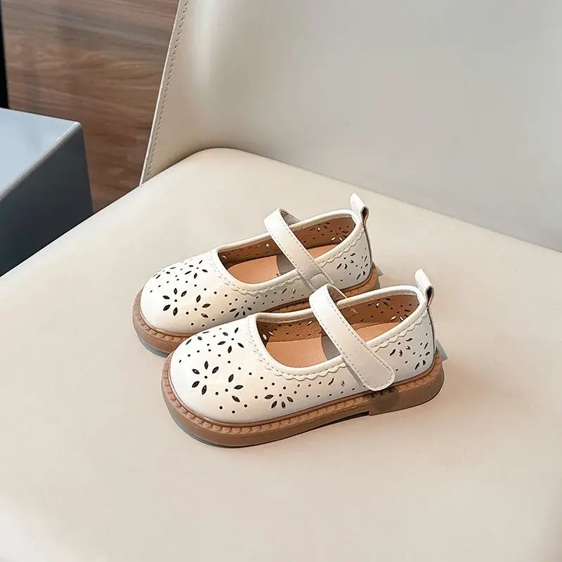 2025 Spring Autumn Children's Leather Shoes Hollow-out Simple Girls Princess Shoes New Fashion Kids Causal Shoes Flats Versatile