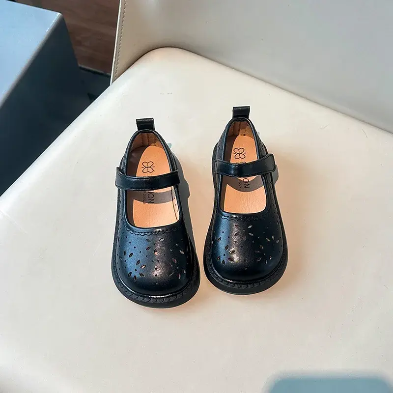 2025 Spring Autumn Children's Leather Shoes Hollow-out Simple Girls Princess Shoes New Fashion Kids Causal Shoes Flats Versatile