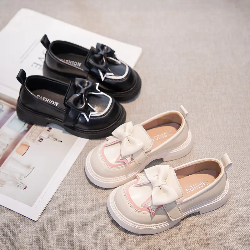 Fashion Girls Princess Leather Shoes Bowknot Versatile Children Causal Shoes PU Non-slip Sweet Kids Loafers for Wedding Party