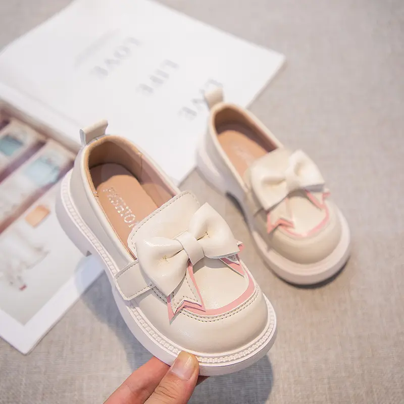 Fashion Girls Princess Leather Shoes Bowknot Versatile Children Causal Shoes PU Non-slip Sweet Kids Loafers for Wedding Party