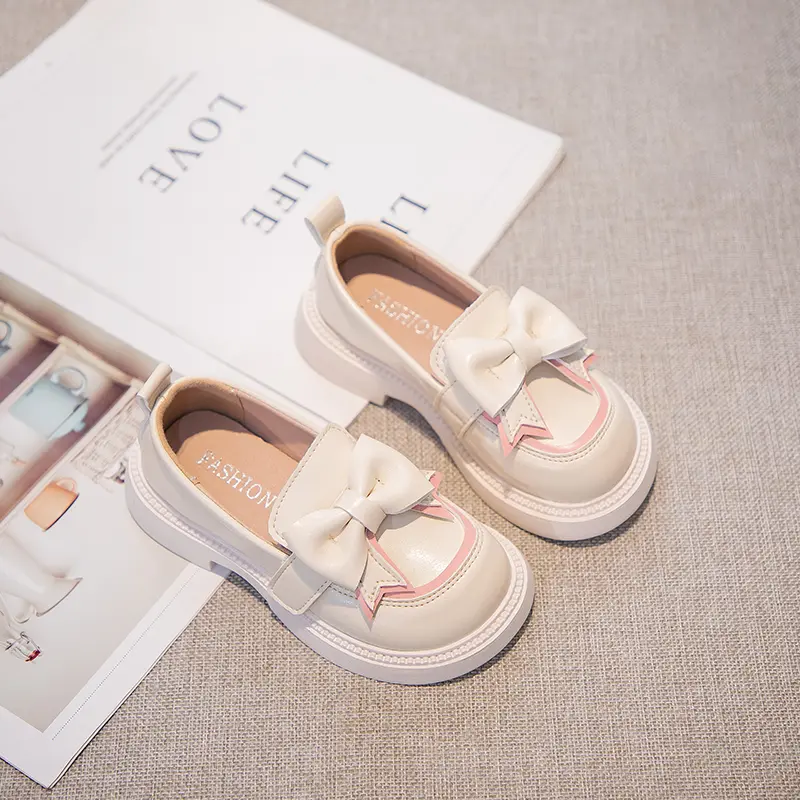 Fashion Girls Princess Leather Shoes Bowknot Versatile Children Causal Shoes PU Non-slip Sweet Kids Loafers for Wedding Party