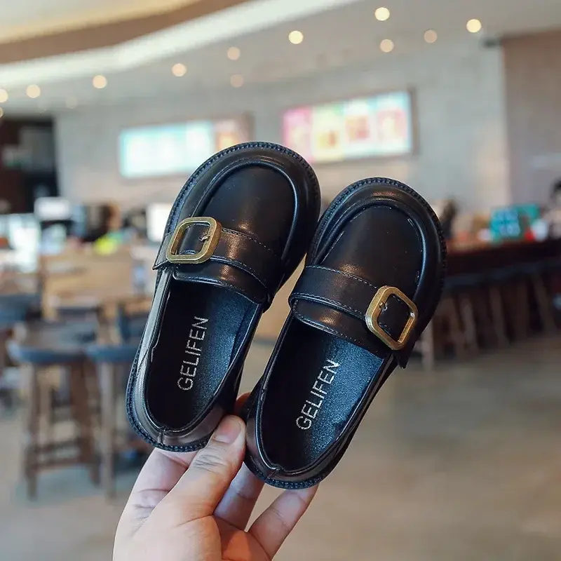 Children's Leather Shoes Spring Autumn Versatile Black School Girl Shoes Fashion Causal Kids Princess Simple Loafers Non-slip