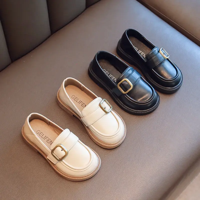 Children's Leather Shoes Spring Autumn Versatile Black School Girl Shoes Fashion Causal Kids Princess Simple Loafers Non-slip