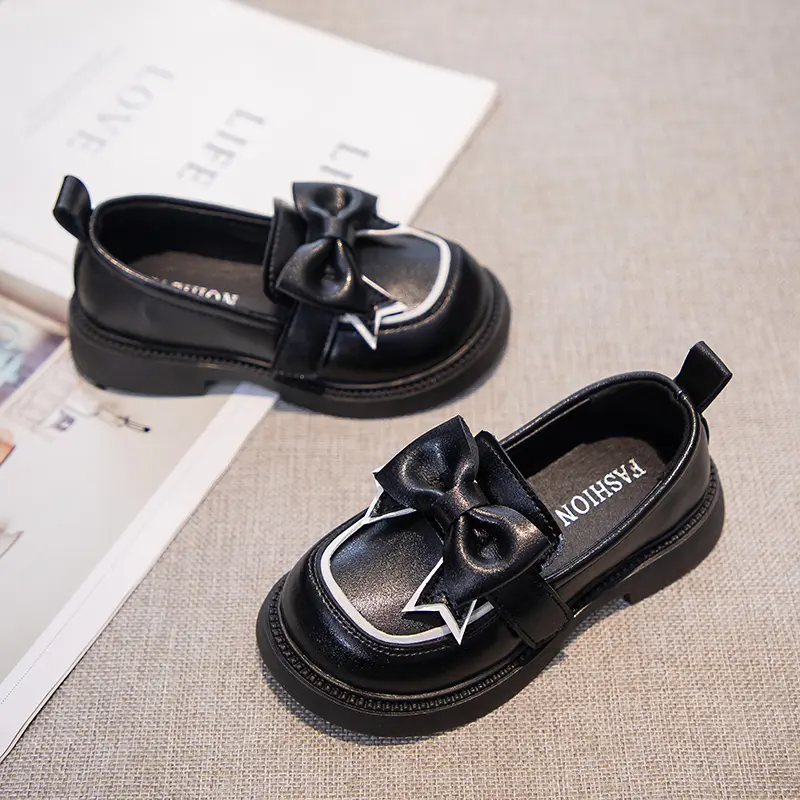 Fashion Girls Princess Leather Shoes Bowknot Versatile Children Causal Shoes PU Non-slip Sweet Kids Loafers for Wedding Party