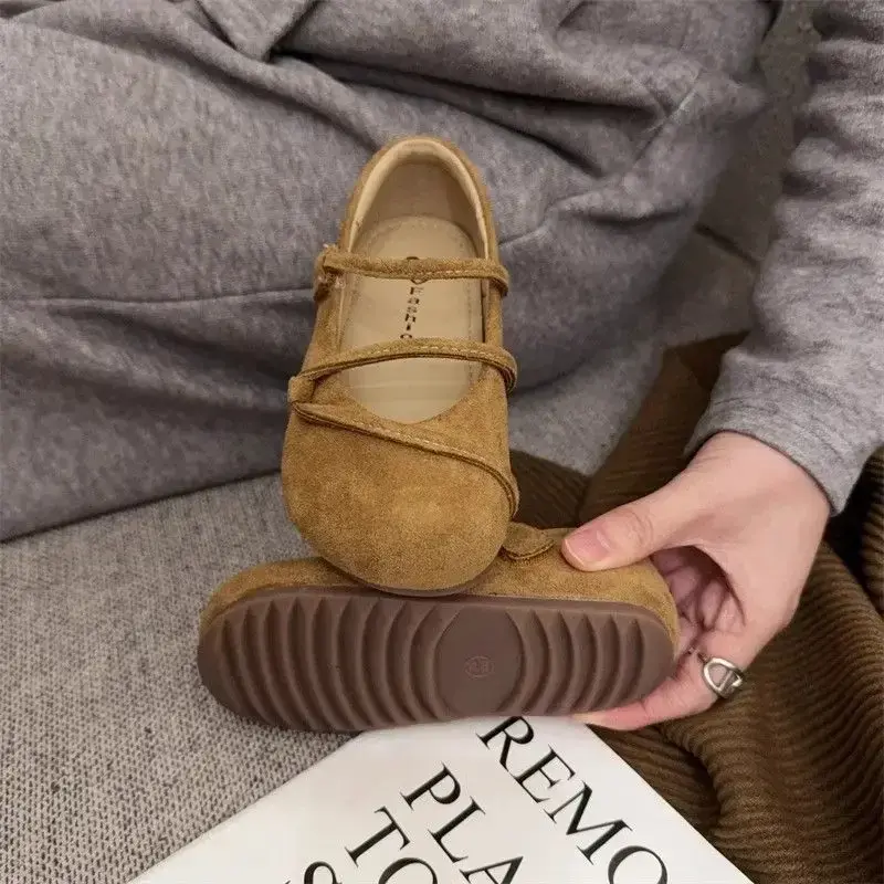 Girls Leather Shoes Soild Color Retro Kids Moccasins Round Toes Non-slip 2025 New Children Flats Korean Style Soft Sole Chic