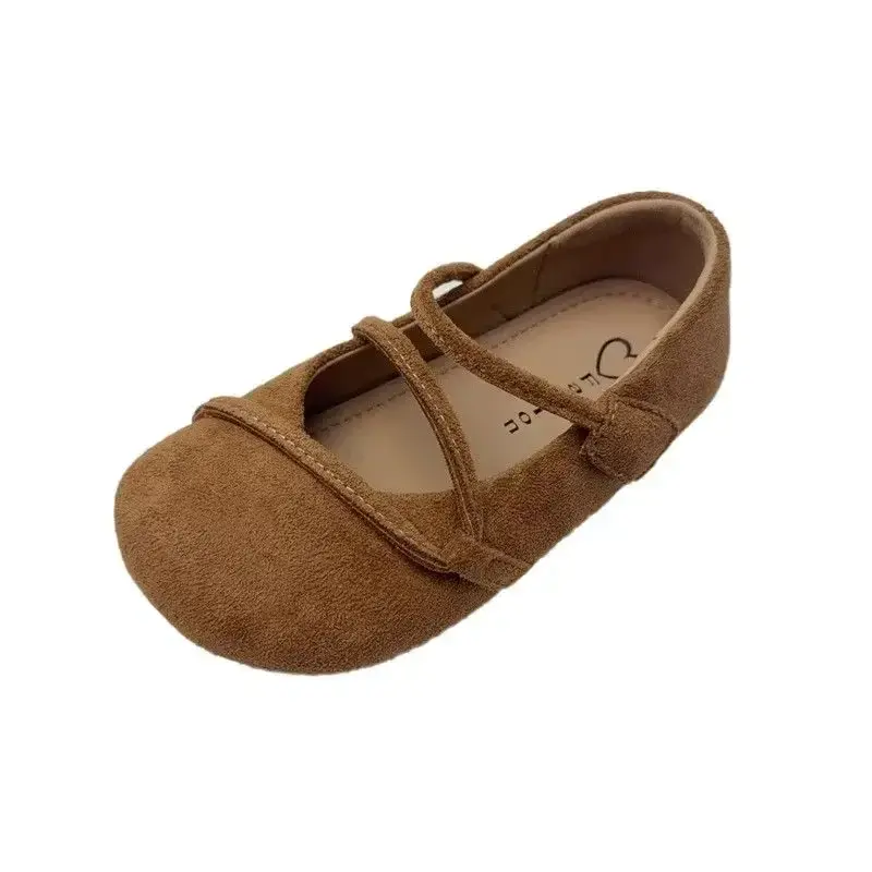 Girls Leather Shoes Soild Color Retro Kids Moccasins Round Toes Non-slip 2025 New Children Flats Korean Style Soft Sole Chic