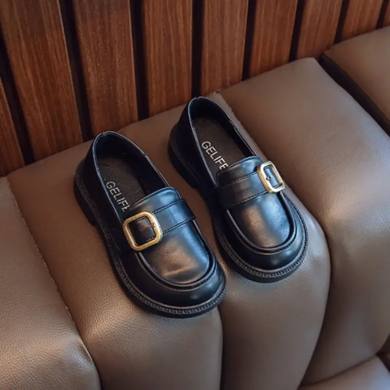 Children's Leather Shoes Spring Autumn Versatile Black School Girl Shoes Fashion Causal Kids Princess Simple Loafers Non-slip