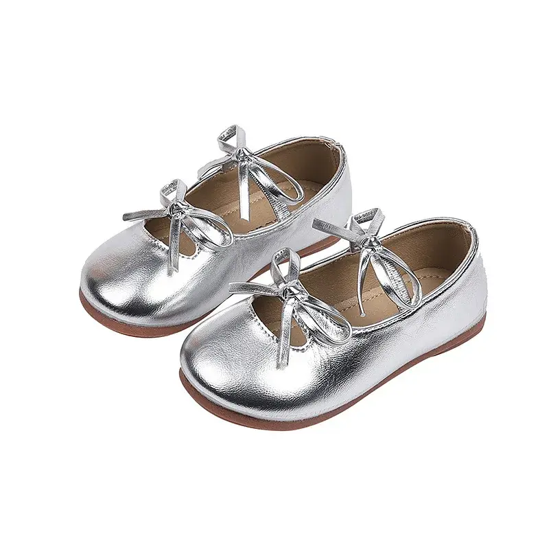 New Little Girl Simple Loafers Spring Autumn Trend Kids Causal Leather Shoes Red Versatile Bowknot Children Fashion Ballet Flats