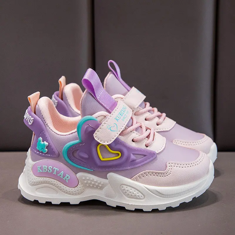Children's Running Shoes Girls Sneakers Fashion Classic Hot Sale Kids School Casual Sports Shoes Anti-skid Pink with Love Heart