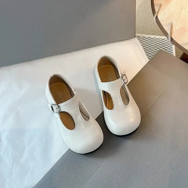 Girls Princess Shoes Black Round Toes 2025 New Fashion Kids Performance Shoes Pu Leather Non-slip Children Flat Shoes Hook&loop