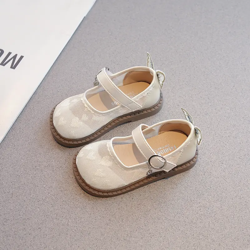 New Little Girl Leather Shoes Mesh Heart Children's Flats Embroidered Butterfly Kids Fashion Wedding Party Causal Princess Shoes
