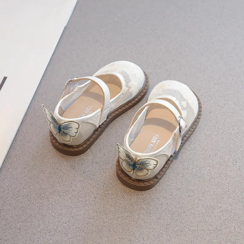 New Little Girl Leather Shoes Mesh Heart Children's Flats Embroidered Butterfly Kids Fashion Wedding Party Causal Princess Shoes