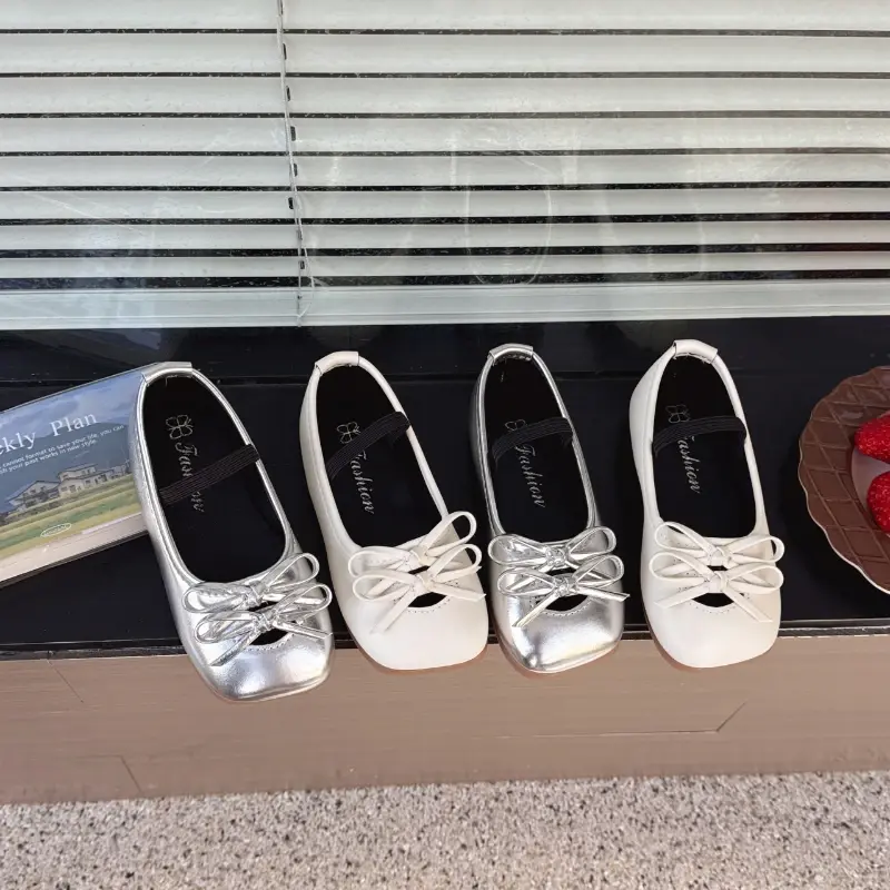 2025 Children Leather Shoes for Girls Spring Autumn New Fashion Korean Style Soft Anti-slippery Versatile Princess Bowtie Shoes