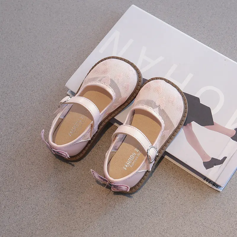 New Little Girl Leather Shoes Mesh Heart Children's Flats Embroidered Butterfly Kids Fashion Wedding Party Causal Princess Shoes