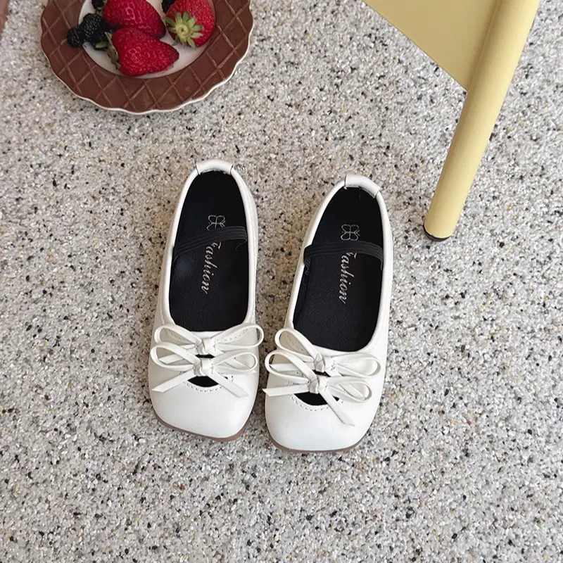 2025 Children Leather Shoes for Girls Spring Autumn New Fashion Korean Style Soft Anti-slippery Versatile Princess Bowtie Shoes